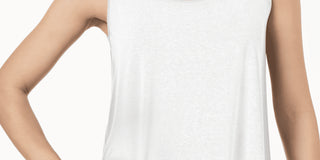 JM Collection Regata feminina branca com decote redondo, tamanho pequeno P/M