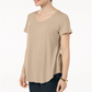 JM Collection Top feminino com decote redondo bege tamanho grande