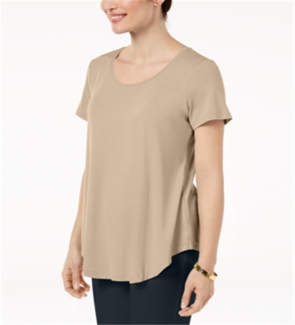 JM Collection Top feminino com decote redondo bege tamanho grande