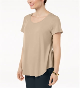 JM Collection Top feminino com decote redondo bege tamanho grande