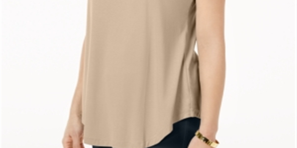 JM Collection Top feminino com decote redondo bege tamanho grande