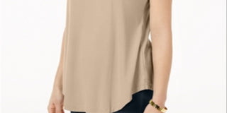 JM Collection Top feminino com decote redondo bege tamanho grande