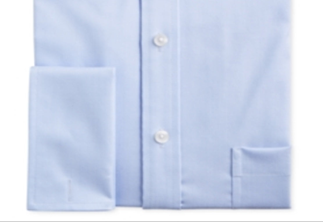 Camisa social masculina Tasso Elba Classic Regular Fit, sem ferro, Supima, algodão, espinha de peixe, lisa, punho francês, tamanho azul, 15x32x33