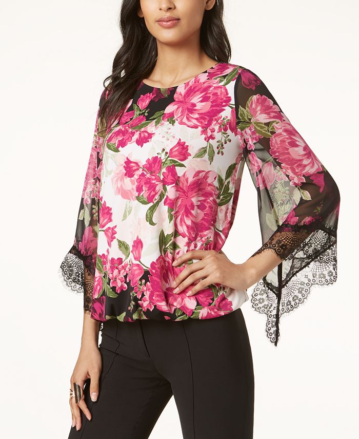 Blusa feminina Alfani com acabamento em renda e bainha bolha, rosa, tamanho extragrande