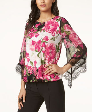 Blusa feminina Alfani com acabamento em renda e bainha bolha, rosa, tamanho extragrande