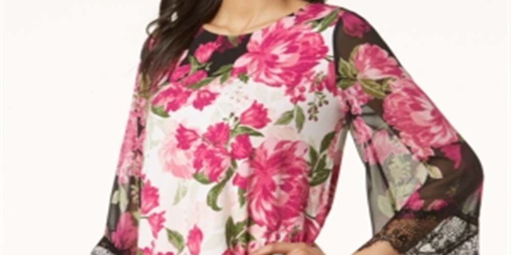 Blusa feminina Alfani com acabamento em renda e bainha bolha, rosa, tamanho extragrande