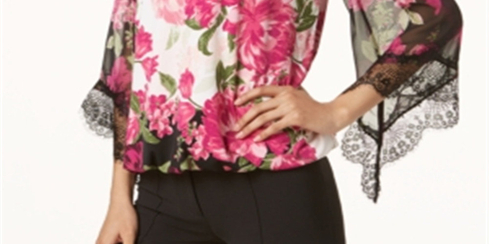 Blusa feminina Alfani com acabamento em renda e bainha bolha, rosa, tamanho extragrande