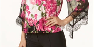 Blusa feminina Alfani com acabamento em renda e bainha bolha, rosa, tamanho extragrande