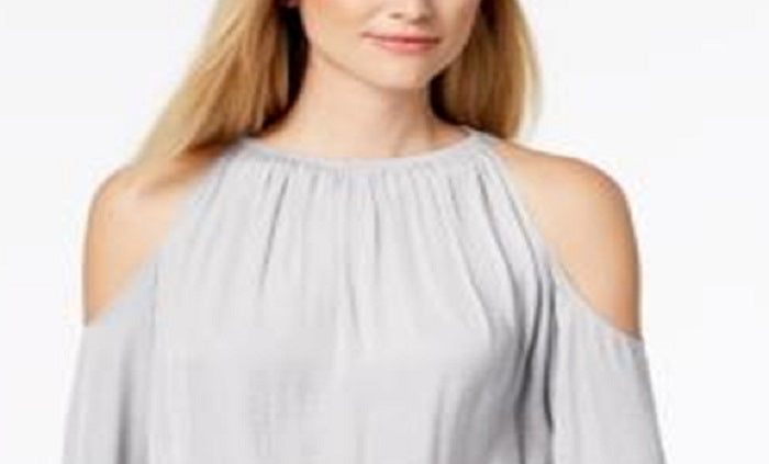 Blusa feminina Alfani com manga comprida e gola alta, cinza, tamanho pequeno