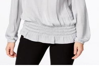 Blusa feminina Alfani com manga comprida e gola alta, cinza, tamanho pequeno