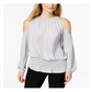 Blusa feminina Alfani com manga comprida e gola alta, cinza, tamanho pequeno