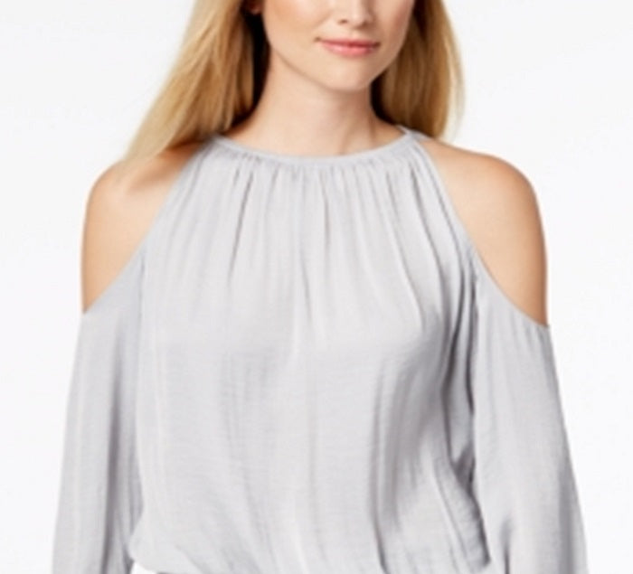 Blusa feminina Alfani com decote redondo e manga comprida, cinza, tamanho grande