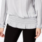 Blusa feminina Alfani com decote redondo e manga comprida, cinza, tamanho grande