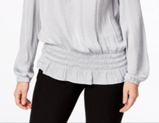 Blusa feminina Alfani com decote redondo e manga comprida, cinza, tamanho grande