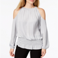 Blusa feminina Alfani com decote redondo e manga comprida, cinza, tamanho grande