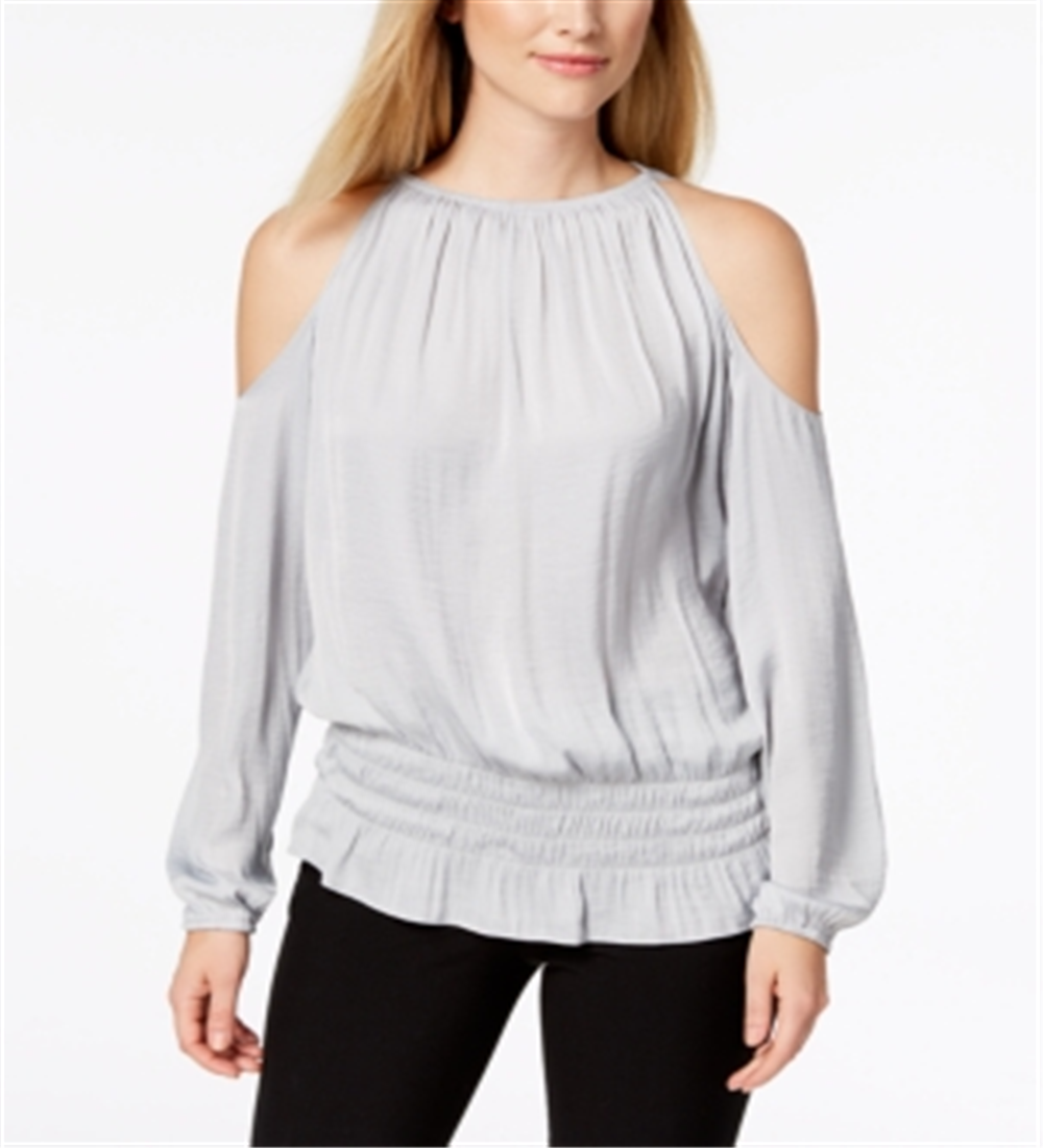 Blusa feminina Alfani com decote redondo e manga comprida, cinza, tamanho grande