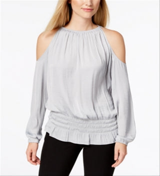 Blusa feminina Alfani com decote redondo e manga comprida, cinza, tamanho grande