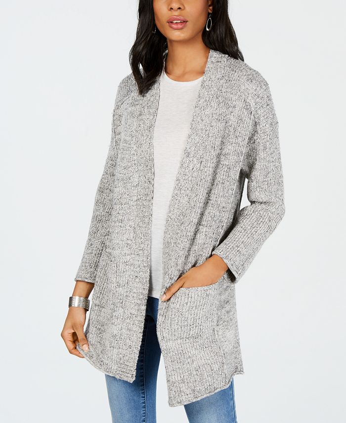 Cardigan feminino com frente aberta e acabamento estilo &amp; co, cinza, tamanho extragrande