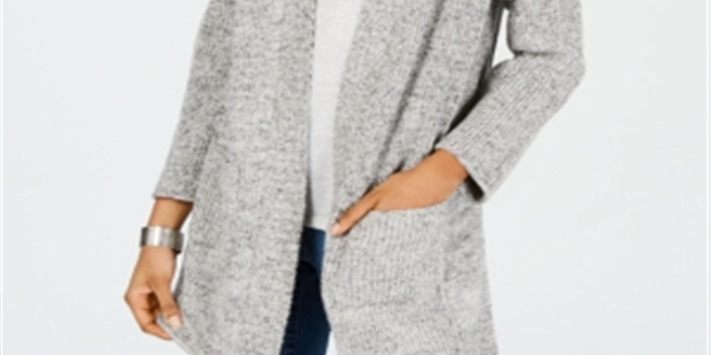 Cardigan feminino com frente aberta e acabamento estilo &amp; co, cinza, tamanho extragrande