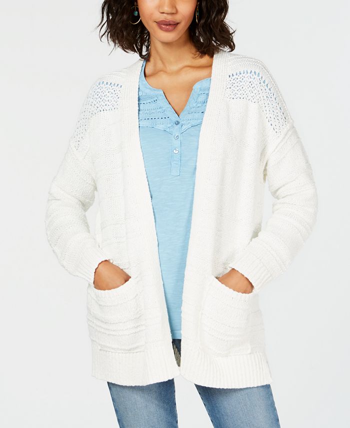 Cardigan de malha Pointelle com frente aberta para mulheres Style &amp; Co, tamanho X-G, branco