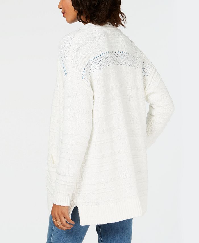 Cardigan de malha Pointelle com frente aberta para mulheres Style &amp; Co, tamanho X-G, branco