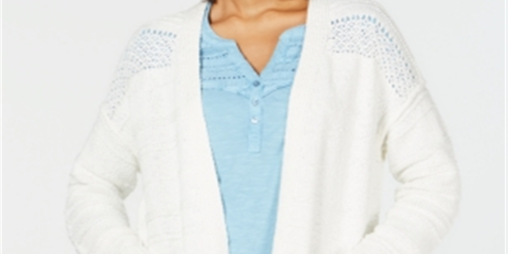 Cardigan de malha Pointelle com frente aberta para mulheres Style &amp; Co, tamanho X-G, branco