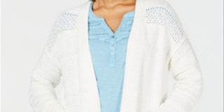 Cardigan de malha Pointelle com frente aberta para mulheres Style &amp; Co, tamanho X-G, branco