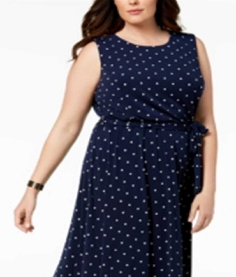 Vestido feminino Charter Club com bolinhas evasê azul tamanho 1X