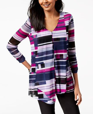 Blusa de malha assimétrica drapeada feminina Alfani, azul, tamanho pequeno P
