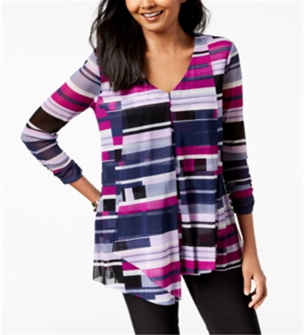 Blusa de malha assimétrica drapeada feminina Alfani, azul, tamanho pequeno P