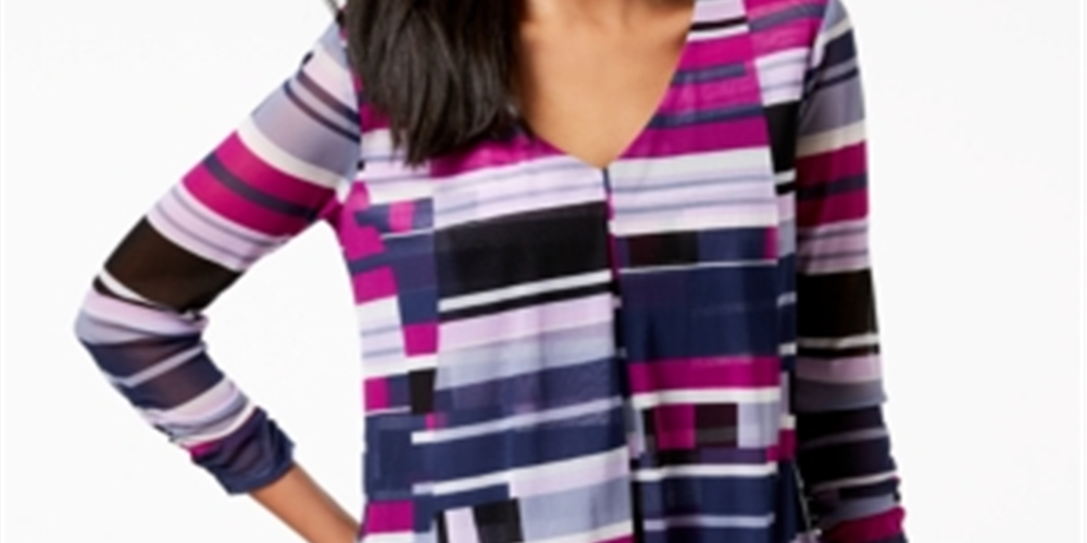 Blusa de malha assimétrica drapeada feminina Alfani, azul, tamanho pequeno P