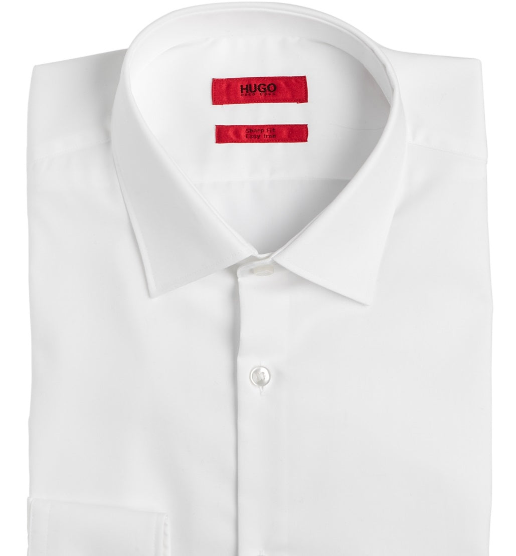 Camisa social masculina Hugo Boss Slim Fit de algodão liso, branca, tamanho 17