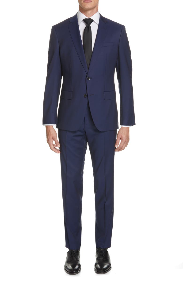 Terno BOSS Genius Trim Fit Solid Wool em cinza escuro, tamanho 40 curto
