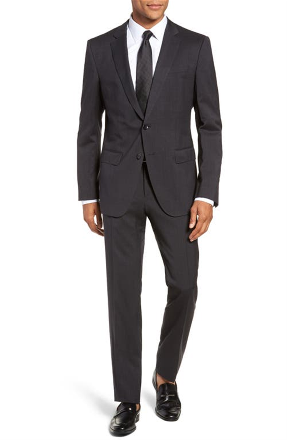 Terno BOSS Genius Trim Fit Solid Wool em cinza escuro, tamanho 40 curto