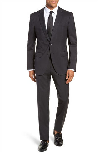 BOSS Genius Trim Fit Solid Wool Suit in Dark Grey , Size 40 Short