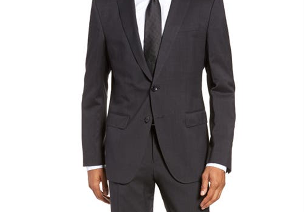 Terno BOSS Genius Trim Fit Solid Wool em cinza escuro, tamanho 40 curto