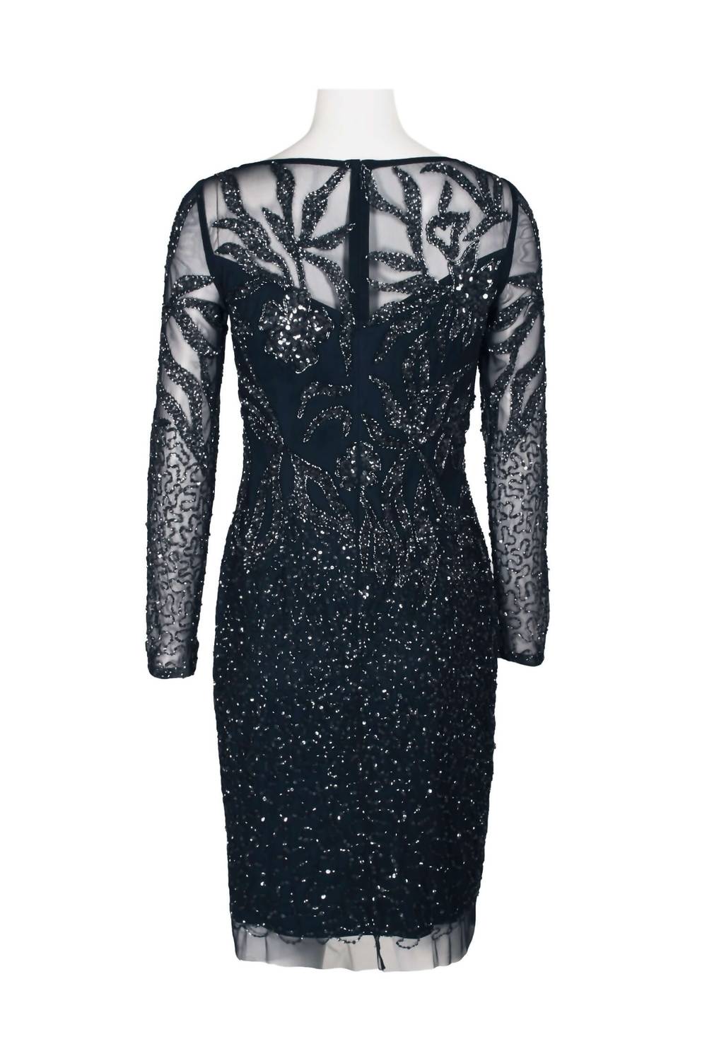 Adrianna Papell - Boat Neck Long Sleeve Mesh Dress