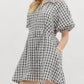 Entro - Gingham Pleated Bubble Sleeve Mini Dress