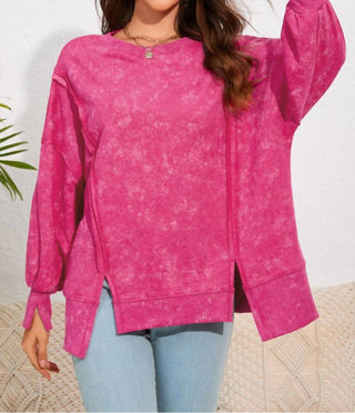 Shiying Fashion - Moletom com capuz, corte relaxado e costura acid wash com fendas