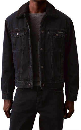 Calvin Klein - Jaqueta Trucker Jeans Sherpa dos anos 90