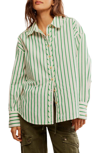 Free People - Camisa listrada grande com botões Varsity Vibes