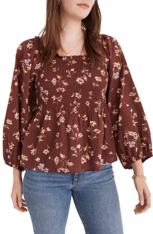 Madewell Lucie Smocked Square Neck Cotton Peplum Blouse - Dark Merlot