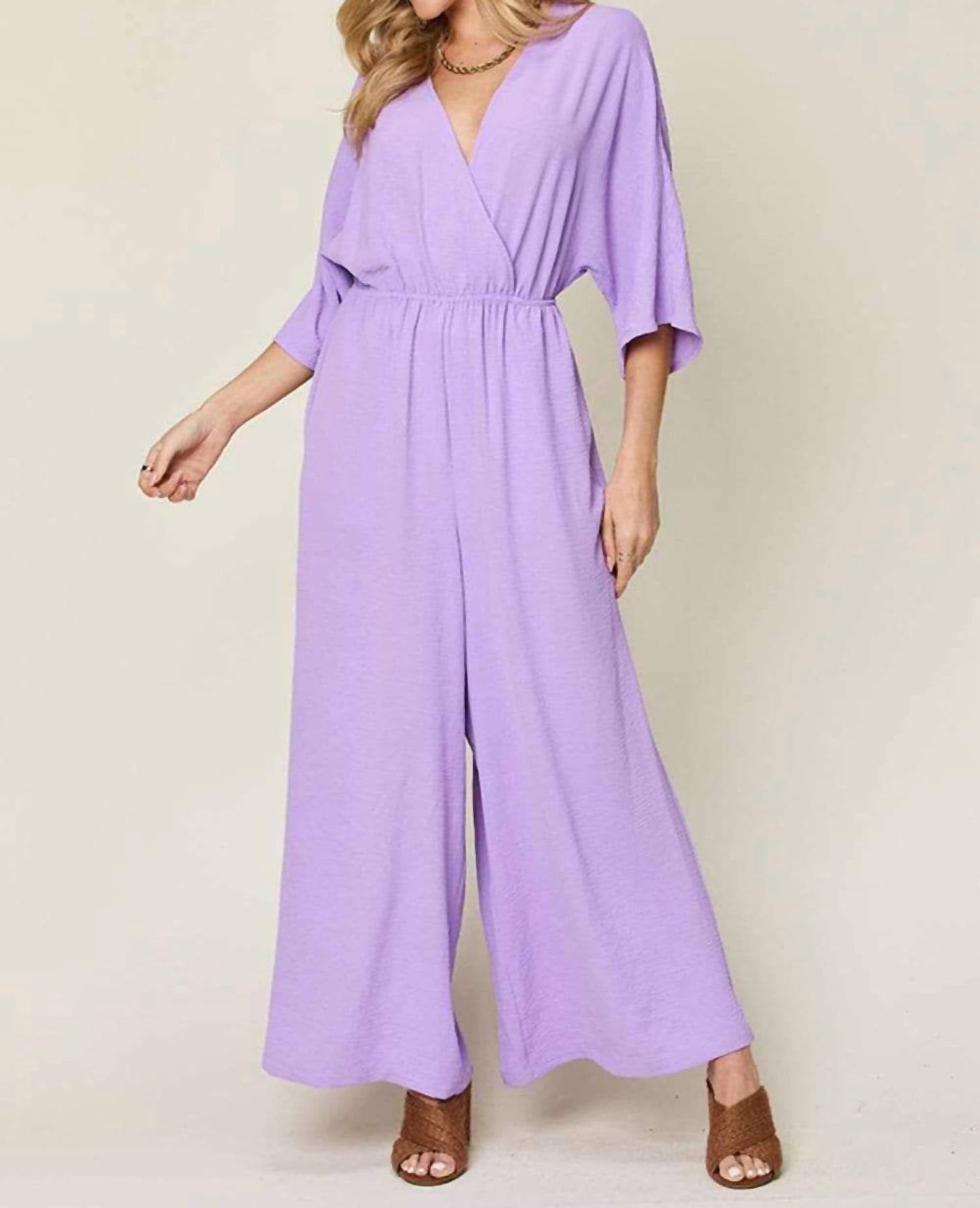 Double Take - Chic Surplice Wide Leg Jumpsuit