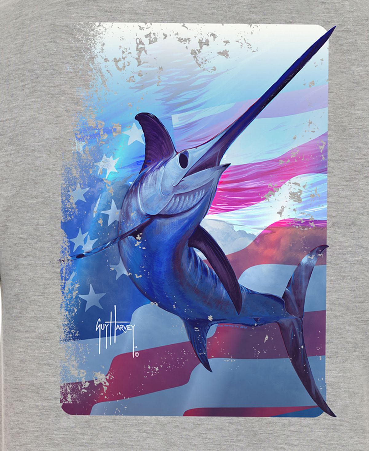 Camiseta masculina Guy Harvey Swords &amp; Stars com estampa gráfica, tamanho P, cinza