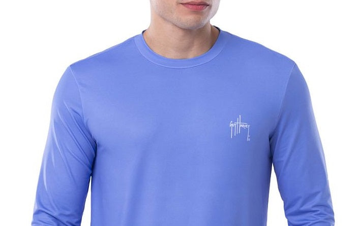 Camiseta masculina Guy Harvey Moisture Wicking UPF 50 com estampa de logotipo e manga comprida, azul, tamanho grande