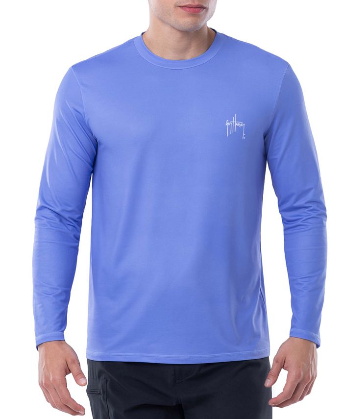 Camiseta masculina Guy Harvey Moisture Wicking UPF 50 com estampa de logotipo e manga comprida, azul, tamanho grande