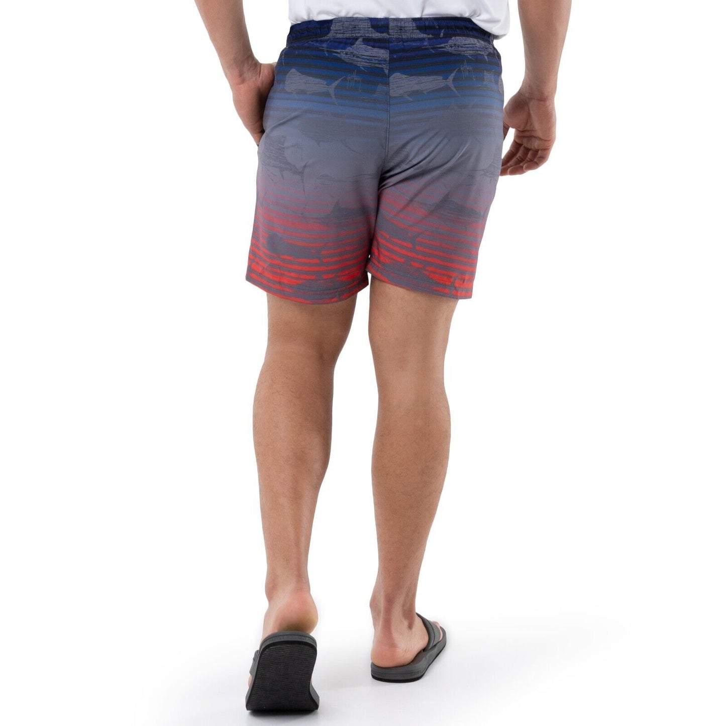 Calção de banho masculino Guy Harvey 7 Ocean Stripe azul tamanho médio