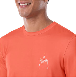 Camiseta masculina Guy Harvey Moisture Wicking Upf 50 com estampa de logotipo e manga comprida, laranja, tamanho grande