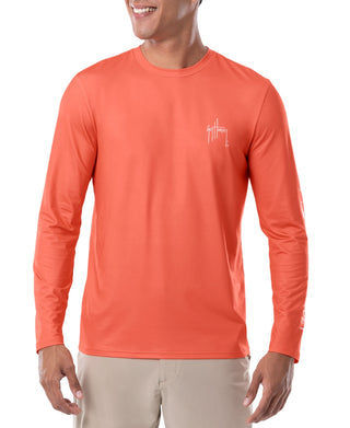Camiseta masculina Guy Harvey Moisture Wicking Upf 50 com estampa de logotipo e manga comprida, laranja, tamanho grande