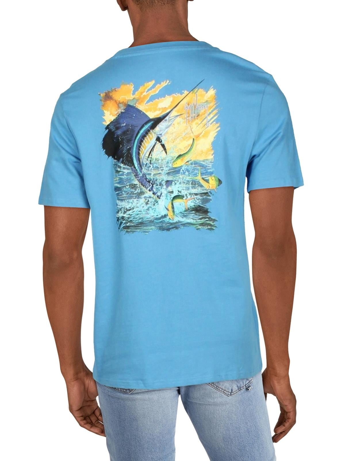 Camiseta masculina Guy Harvey com estampa de manga curta, azul, tamanho médio
